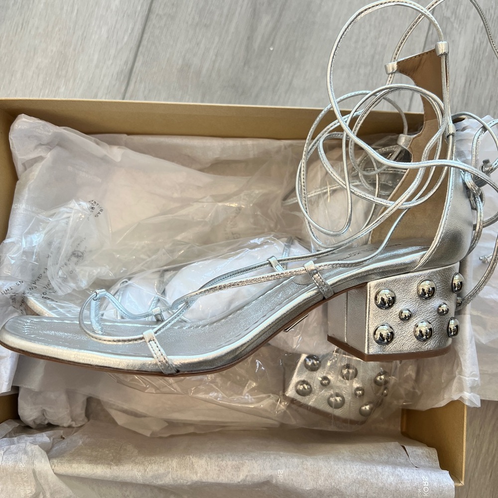 Michael Kors Collection Ayers Metallic Sandal (Silver)